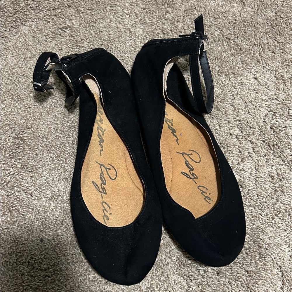 Black Ankle Strap Flats